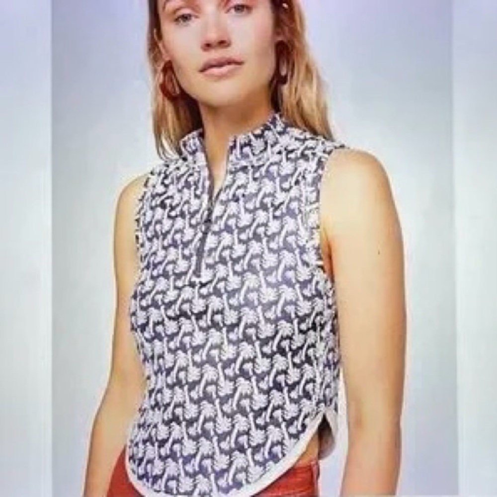 Free People, We The Free, Palm Tree Jacquard 3/4 Zip Tank Top, Size XS